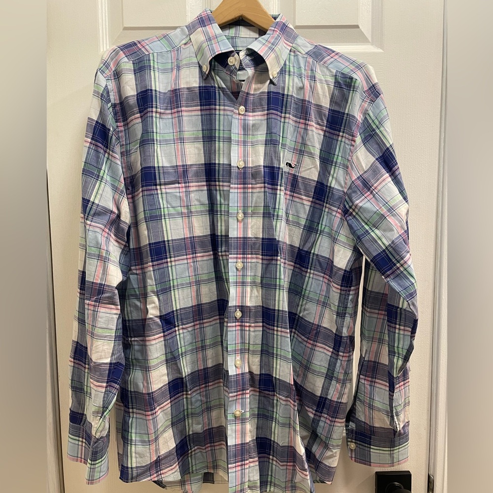 Vineyard Vines Classic Whale Shirt Plaid Button Down Men’s Size Large